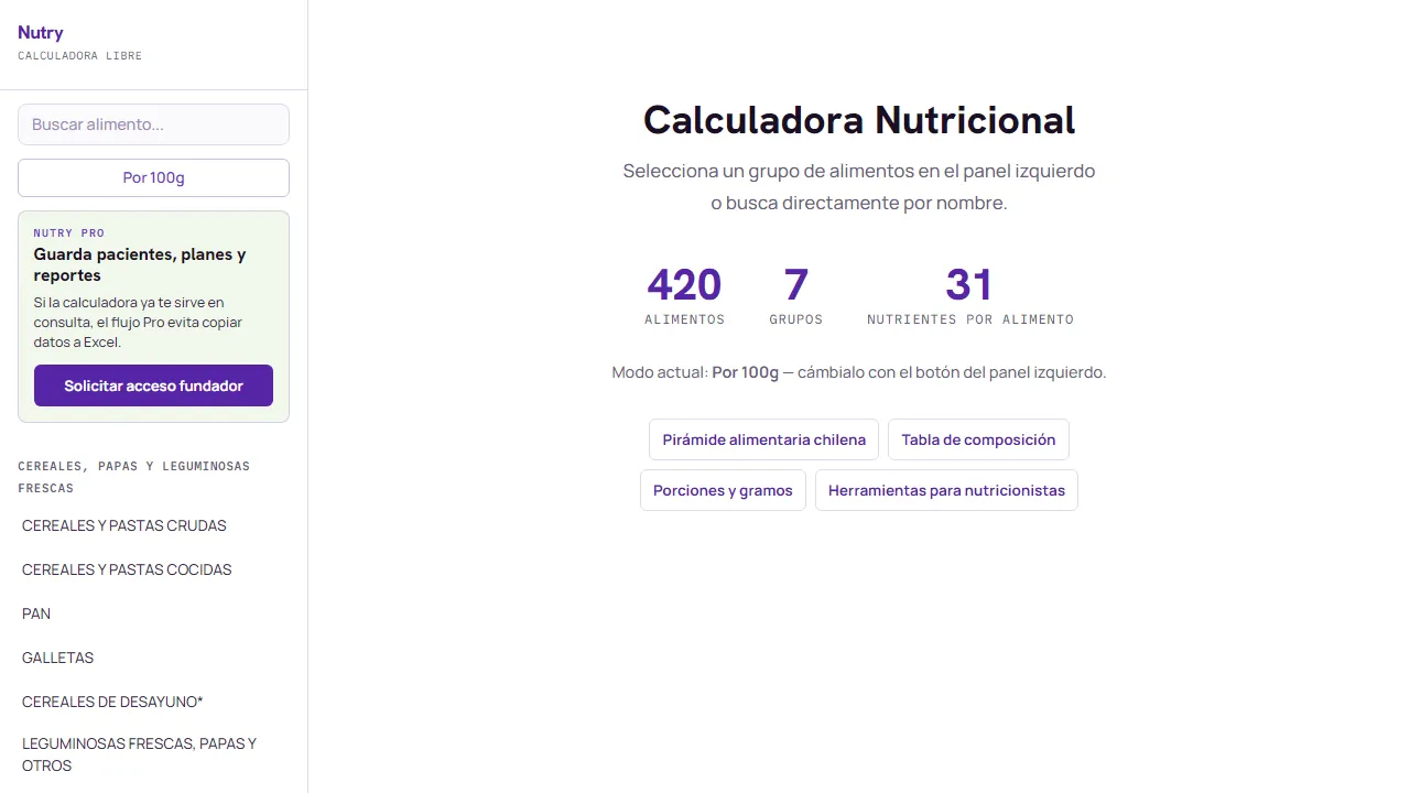 Calculadora pública de alimentos y porciones de Nutry