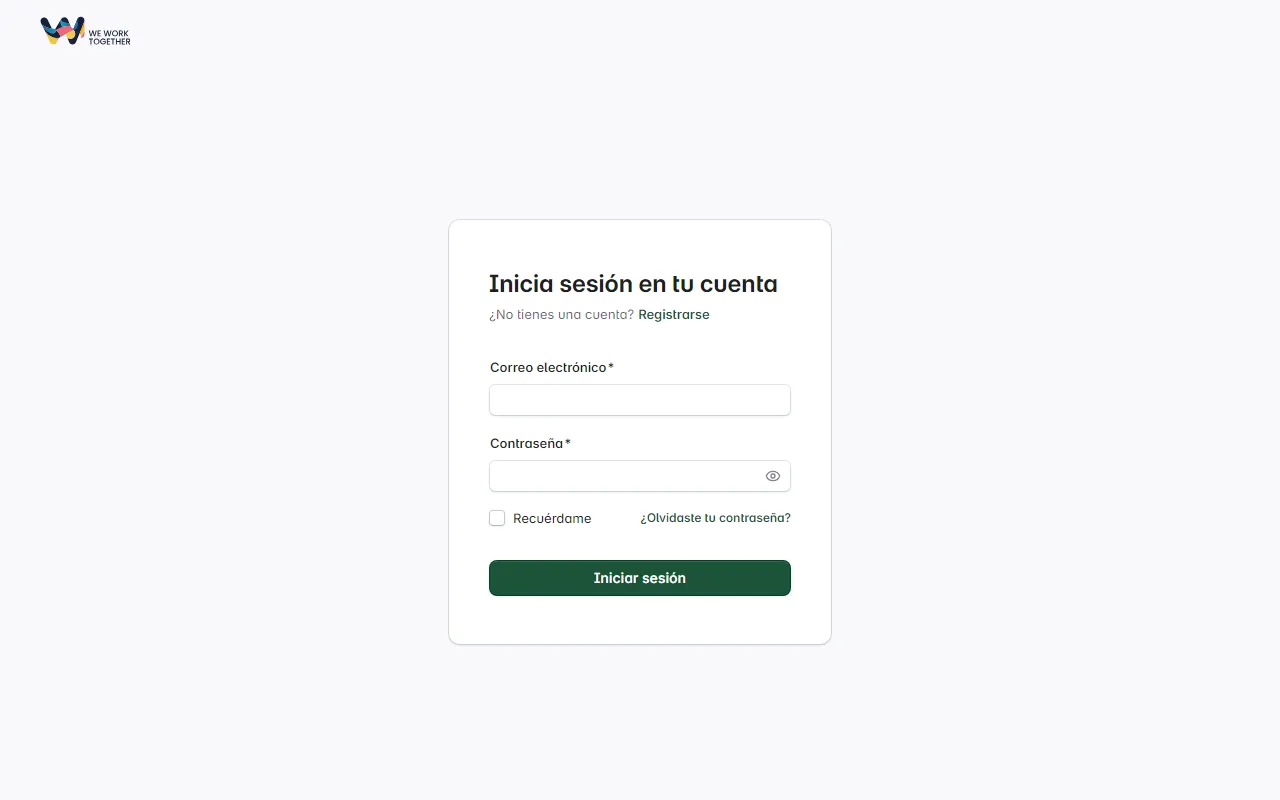 Pantalla de inicio de sesión de We Work Together